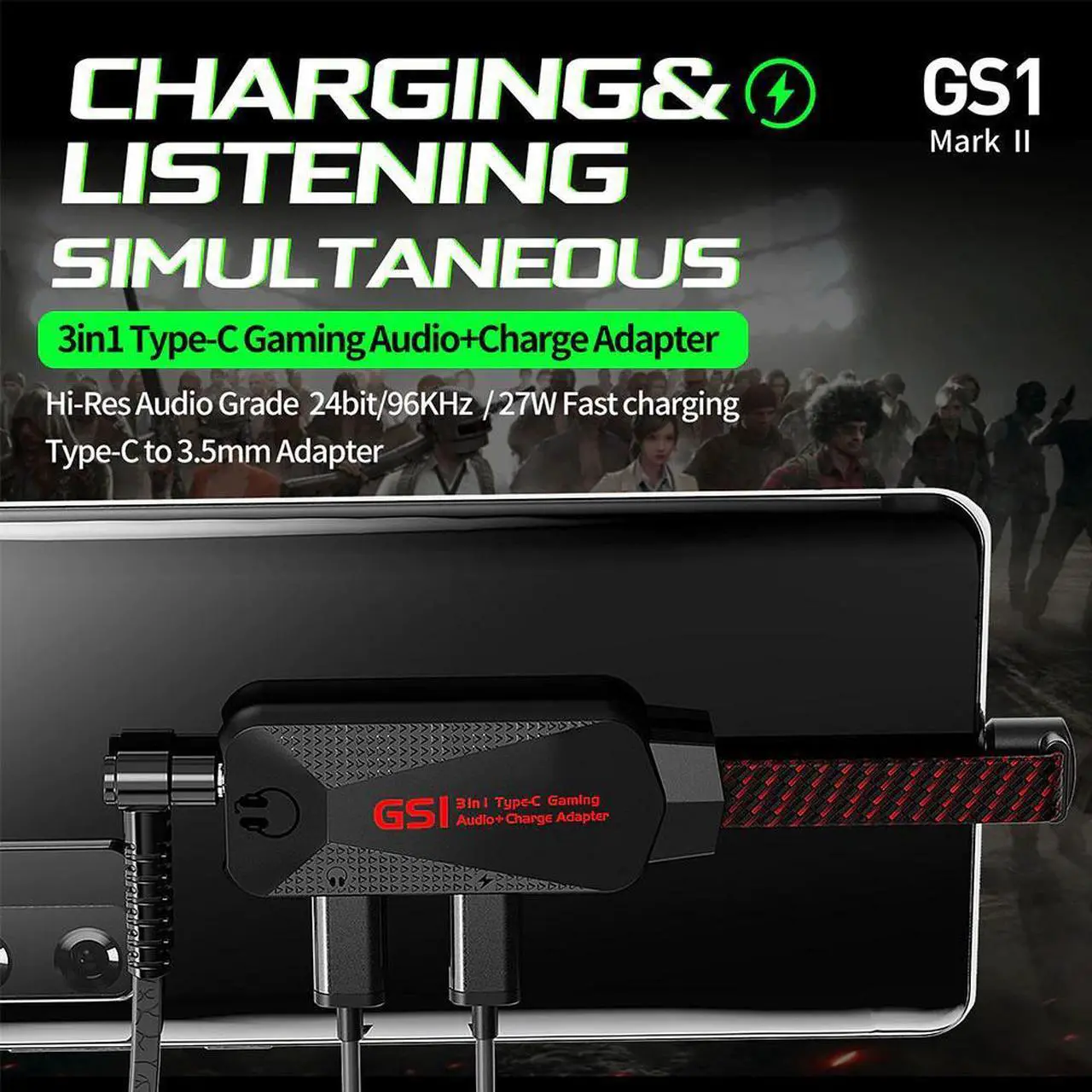 Alt view image 3 of 6 - 3 in 1 Hi-Res Mobile Gaming Sound Card Type C PD QC Fast Charging Gaming Sound Card Charger Adapter For Xiaomi Samsung Huawei