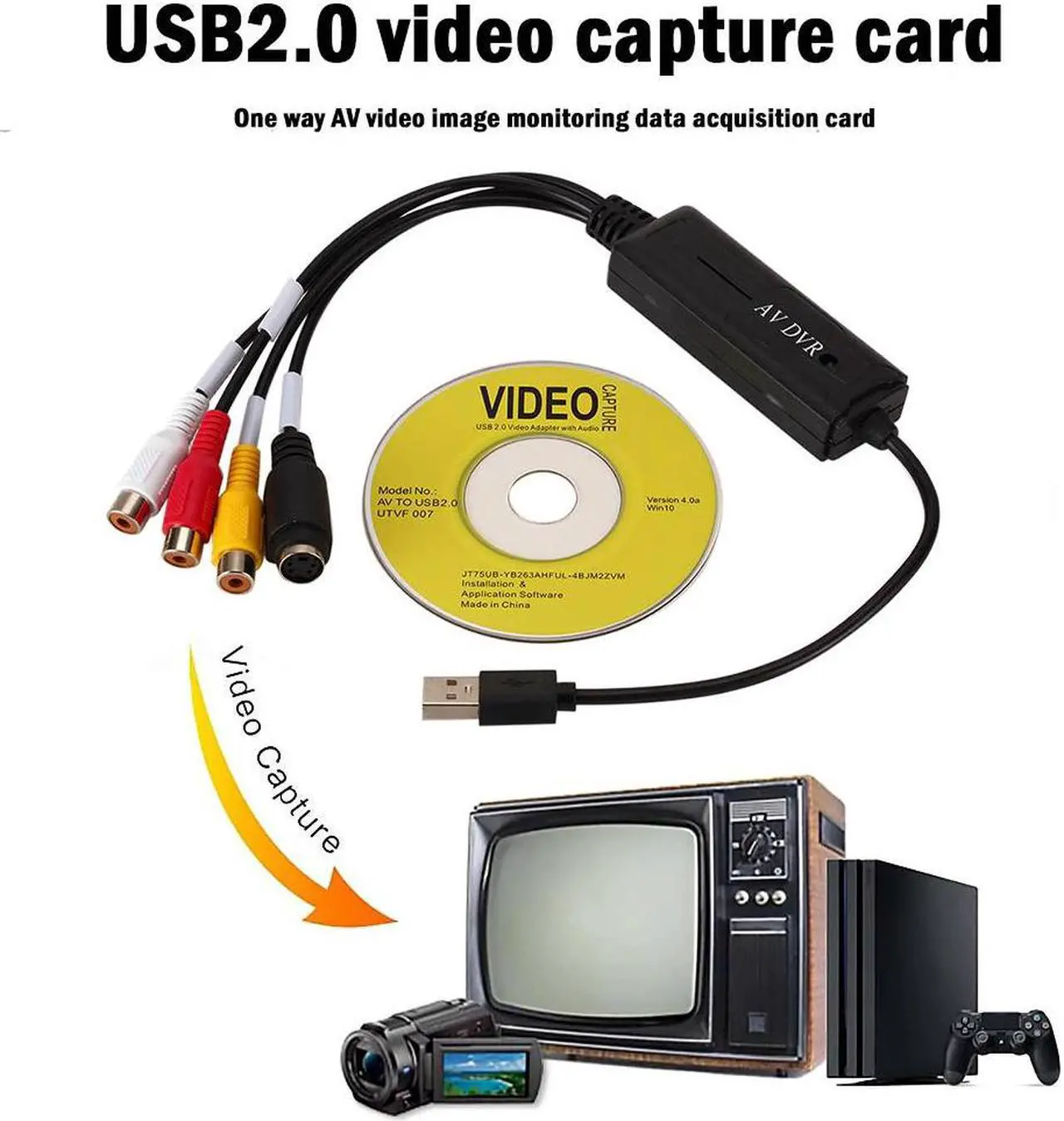 Alt view image 3 of 6 - USB2.0 Video Capture Card USB Digital to AV RCA Converter Portable Adapter Video Connecter Cable for DV/Hi8/VHS TV DVD For Home