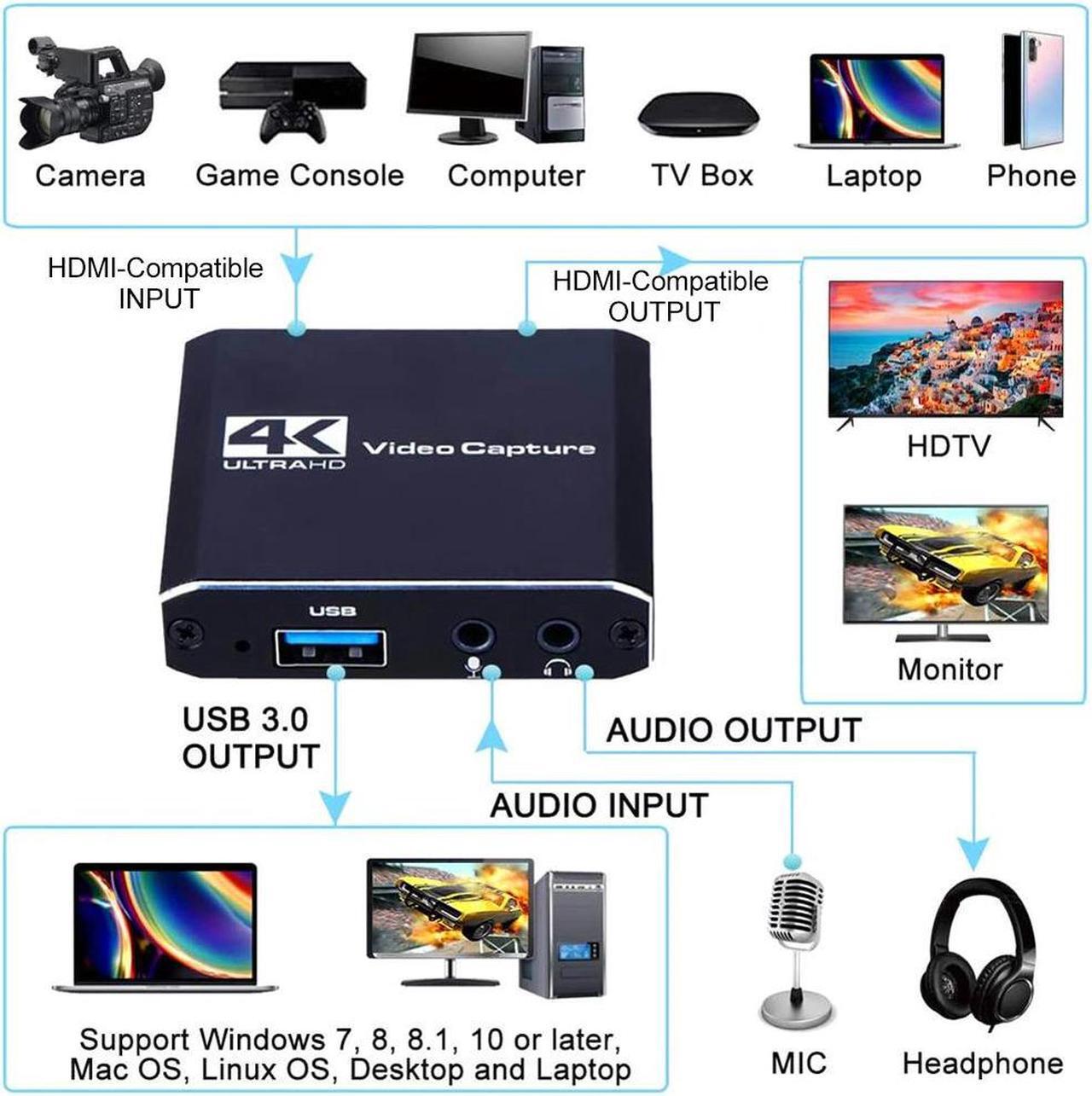 Alt view image 5 of 6 - Mini Portable USB3.0 PC Laptop Live Streaming With Mic Jack Multifunction Teaching Recording Video Card Universal 4K HD