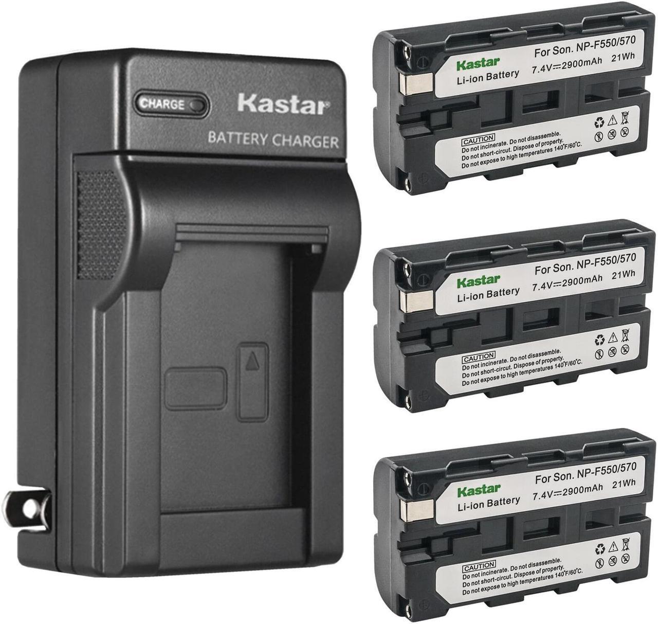 Main image of Kastar 3-Pack Battery and AC Wall Charger Replacement for Sony NP-F330 NP-F550 NP-F570 NP-F730 NP-F750 NP-F770 F780Exp NP-F930 NP-F950 NP-F960 NP-F970 F970Pro NP-F980 F980Pro F980Exp NP-F990 F990Pro