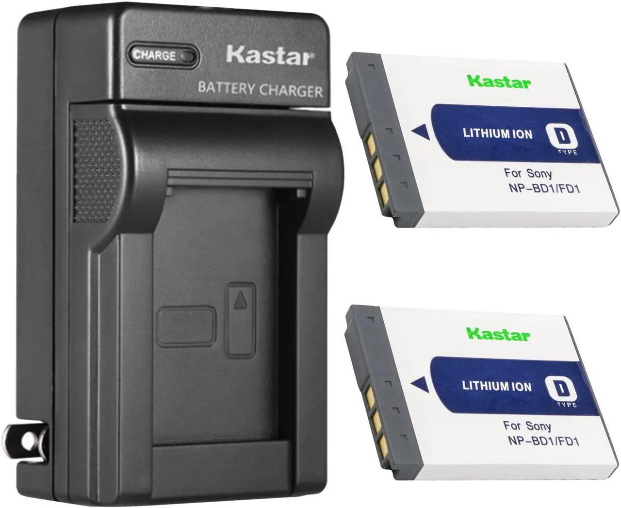 Main image of Kastar 2-Pack Battery and AC Wall Charger Replacement for Sony NP-BD1 FD1 Battery, Sony BC-CSD BC-CS3 Charger, Sony Cyber-shot DSC-TX1, Cyber-shot DSC-G3, Cyber-shot DSC-T2, Cyber-shot DSC-T70 Cameras