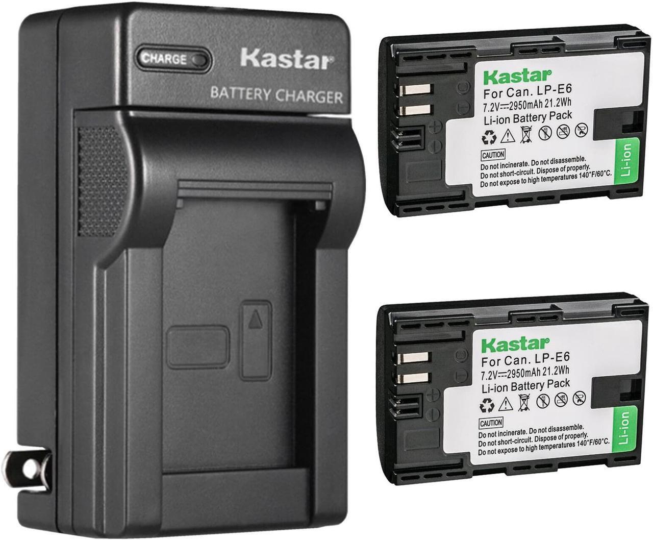 Main image of Kastar 2-Pack LP-E6 Battery and AC Wall Charger Replacement for Canon EOS 70D, EOS 80D, EOS 90D, XC10, XC15, Blackmagic Design Pocket Cinema Camera 4K, Blackmagic Design Pocket Cinema Camera 6K