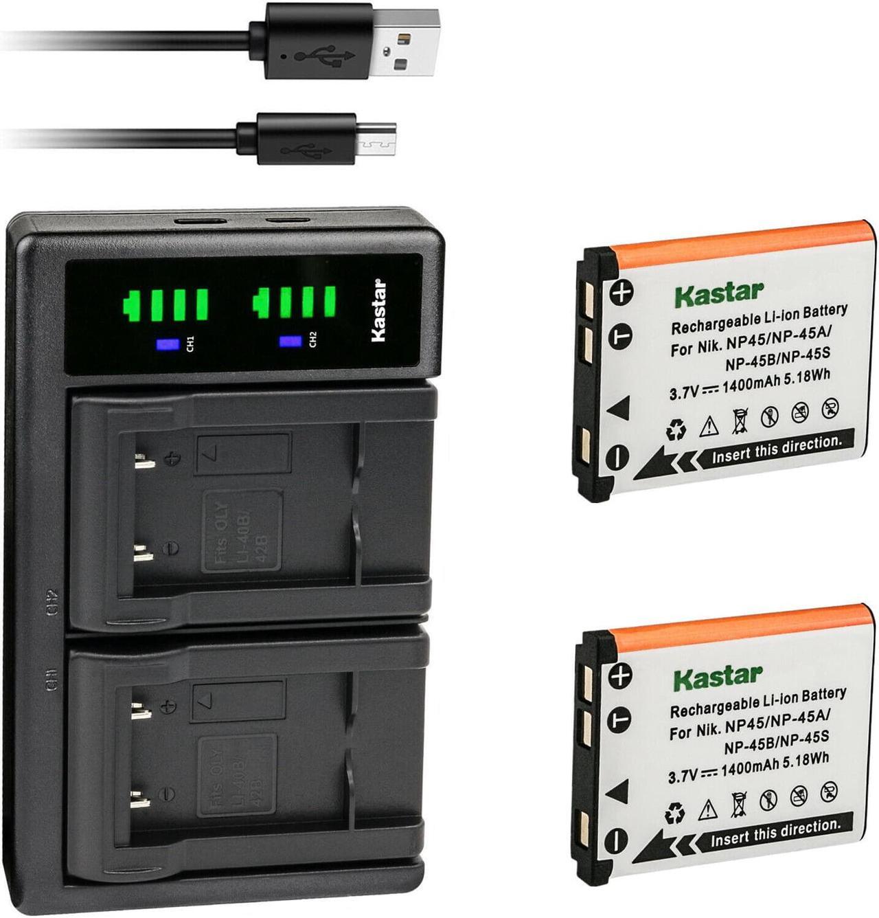 Main image of Kastar 2-Pack Battery and LTD2 USB Charger Compatible with Fujifilm NP-45 NP-45A NP-45B NP-45S, Fujifilm FinePix XP31 FinePix XP50 FinePix XP60 FinePix XP70 FinePix XP75 FinePix XP80 FinePix XP90