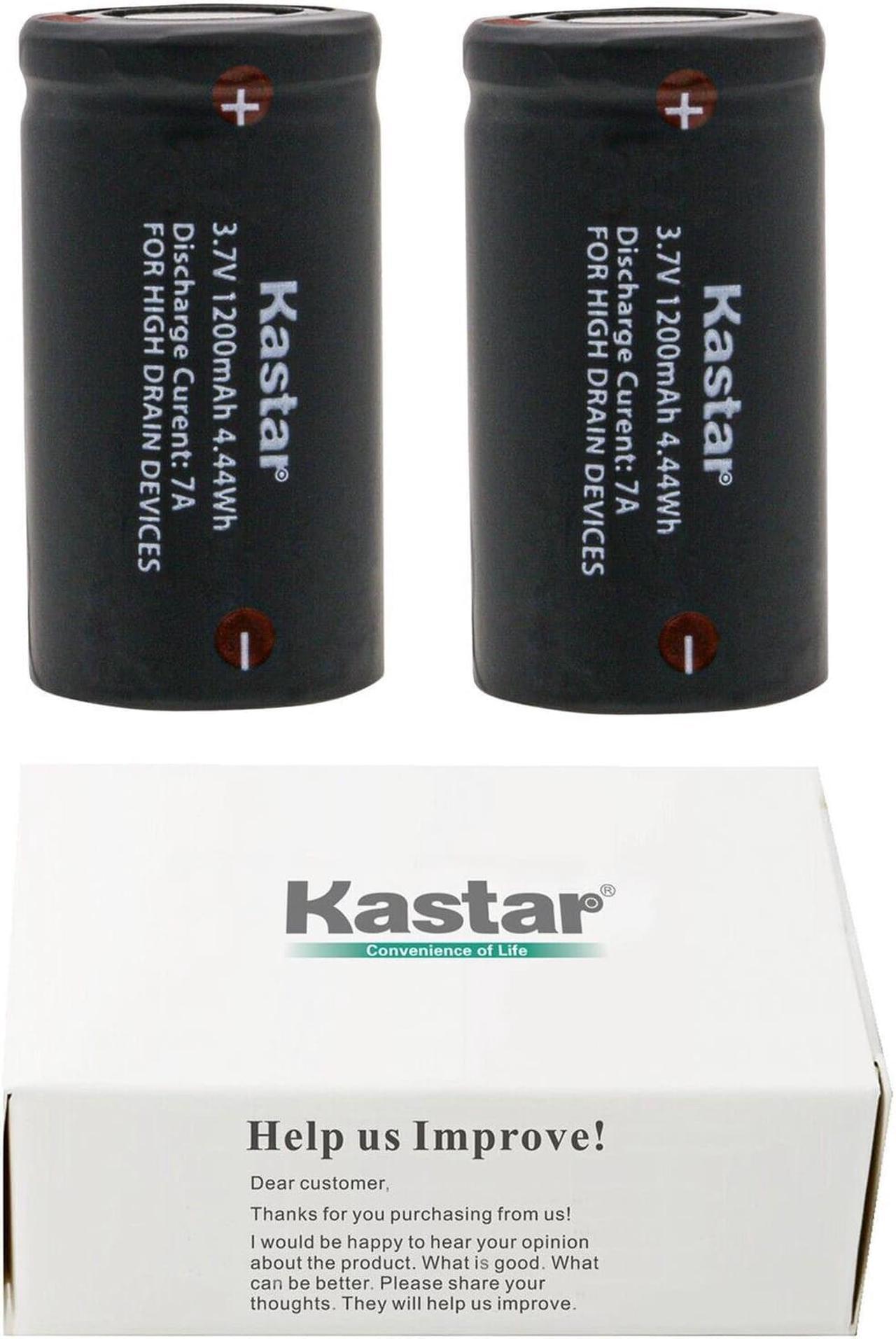 Main image of Kastar Battery 2-Pack Replacement for 3.7V 1200mAh Li-ion IMR18350, Flat Top, High Drain 7A Discharge Rechargeable Lithium-ion Battery