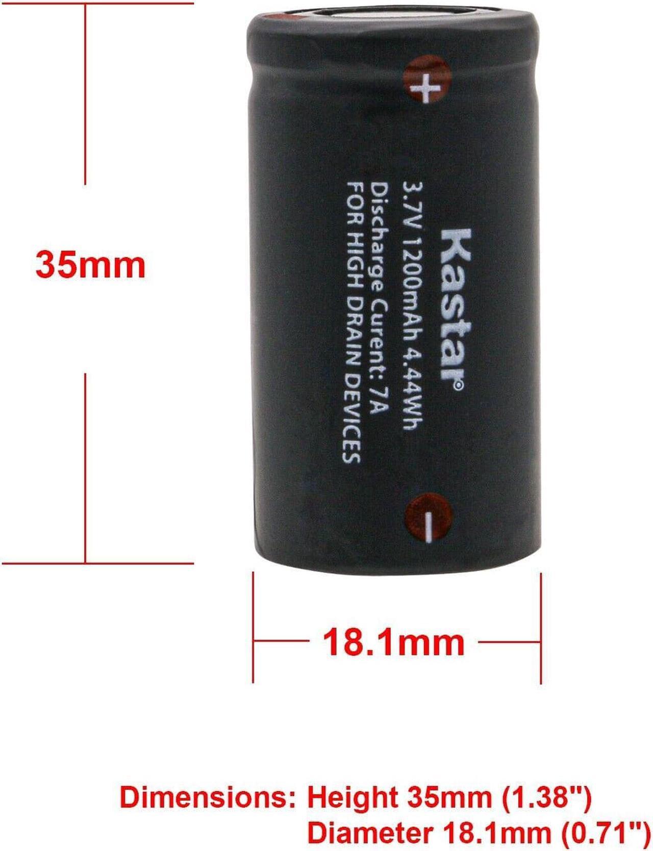 Alt view image 2 of 5 - Kastar Battery 2-Pack Replacement for 3.7V 1200mAh Li-ion IMR18350, Flat Top, High Drain 7A Discharge Rechargeable Lithium-ion Battery