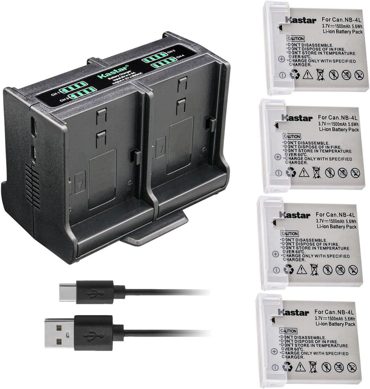 Main image of Kastar 4-Pack Battery and Quadruple Charger Compatible with Canon PowerShot SD780 IS, SD940 IS, SD960 IS, SD970 IS, SD1000, SD1100 IS, SD1400 IS Digital Camera