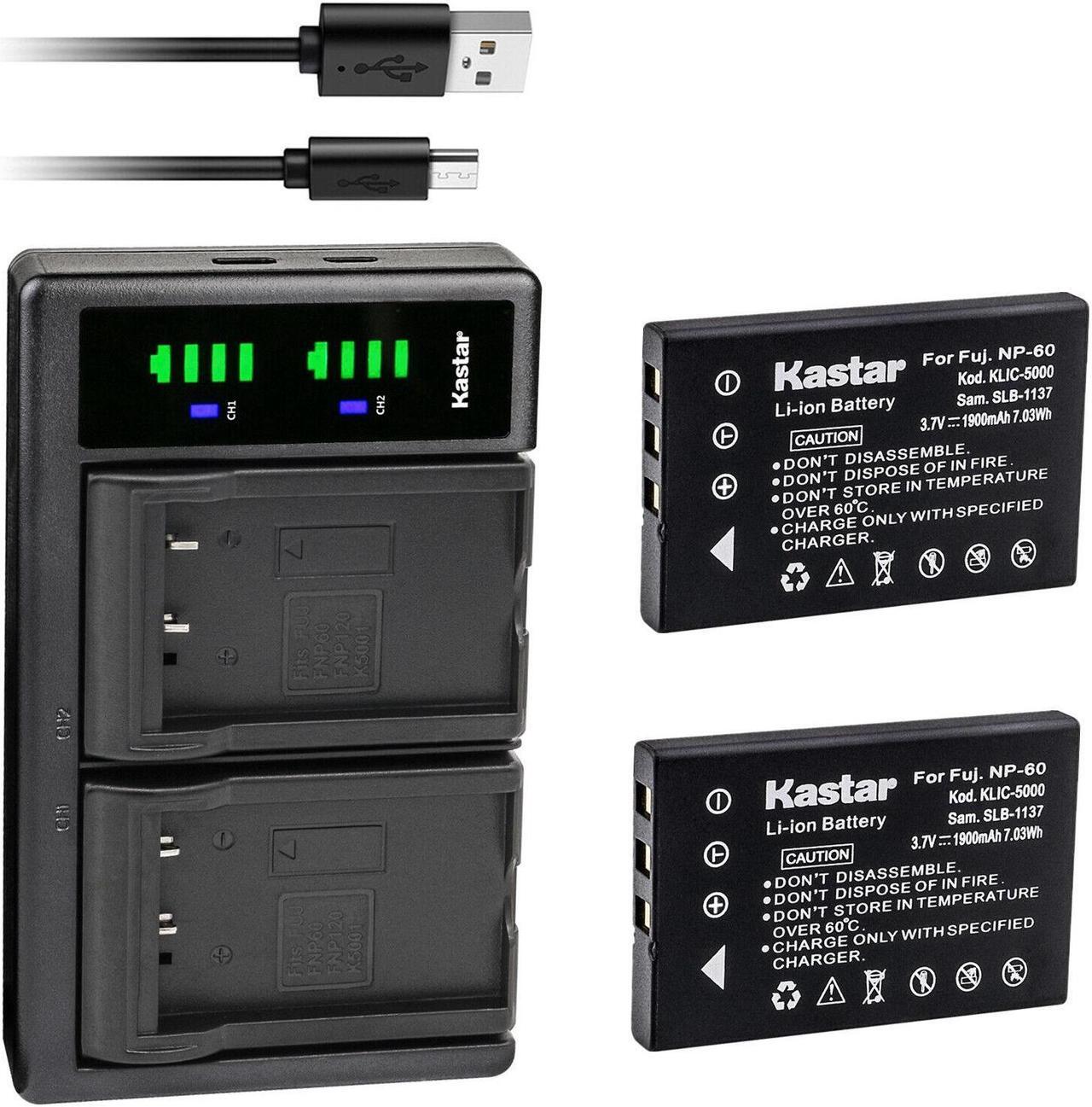 Main image of Kastar 2-Pack Battery and LTD2 USB Charger Replacement for Kodak KLIC-5000, EasyShare LS420, EasyShare LS433, EasyShare LS443, Easyshare LS633, EasyShare LS743, EasyShare LS753, EasyShare One Zoom