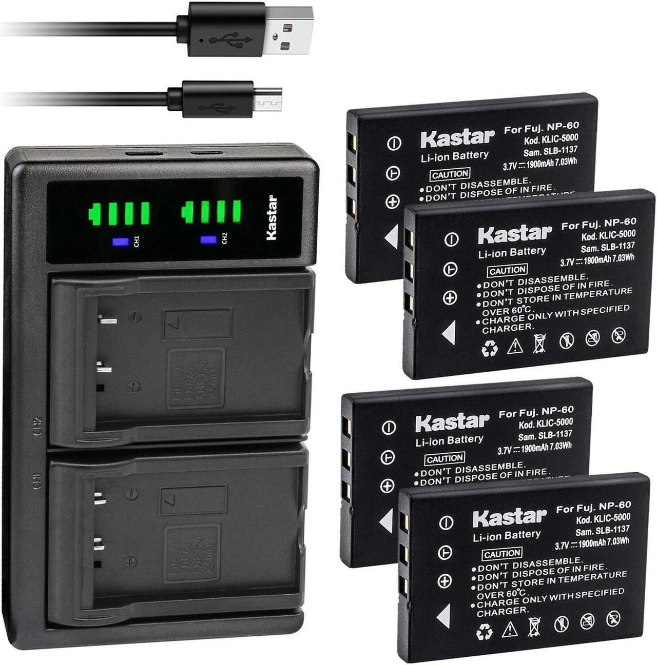 Main image of Kastar 4-Pack Battery and LTD2 USB Charger Replacement for Pentax D-L12 D-Li2 D-Li7 D-BC2, Pentax Optio 330 Optio 330RS Optio 430 Optio 430RS, MINOLTA MN50HD 1080p HD