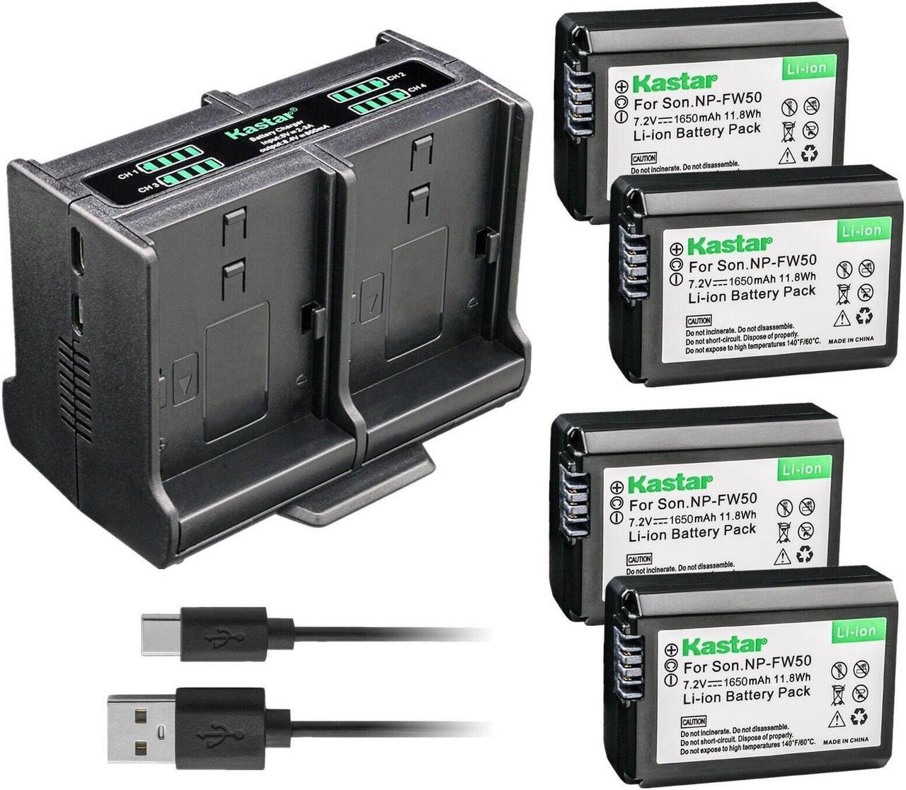 Main image of Kastar 4-Pack Battery and Quadruple Charger Compatible with Sony alpha 7 II, 7 II, a7 II, ILCE-7R, alpha 7R, 7R, a7R, ILCE-7RM2, alpha 7R II, 7RII, a7R II, ILCE-7S, alpha 7S, 7S, a7S Camera
