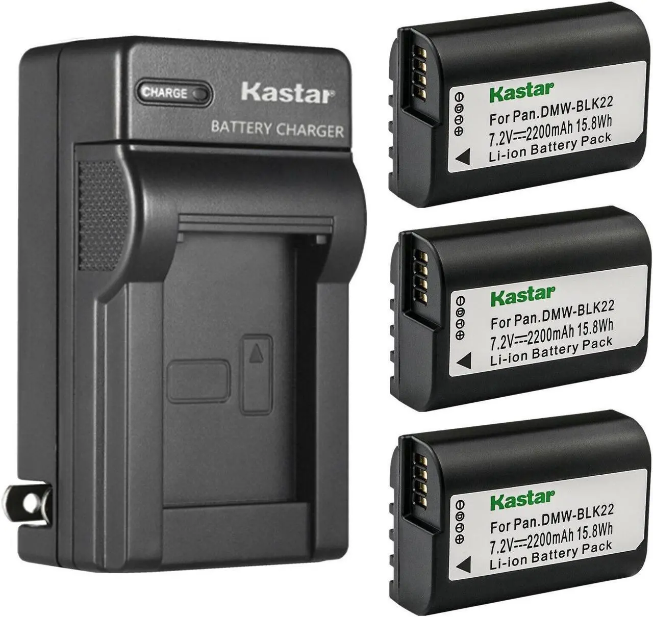 Main image of Kastar 3-Pack DMW-BLK22 Battery and AC Wall Charger Replacement for Panasonic Lumix GH5 II Mirrorless Digital Camera, Panasonic Lumix GH6 Mirrorless Digital Camera