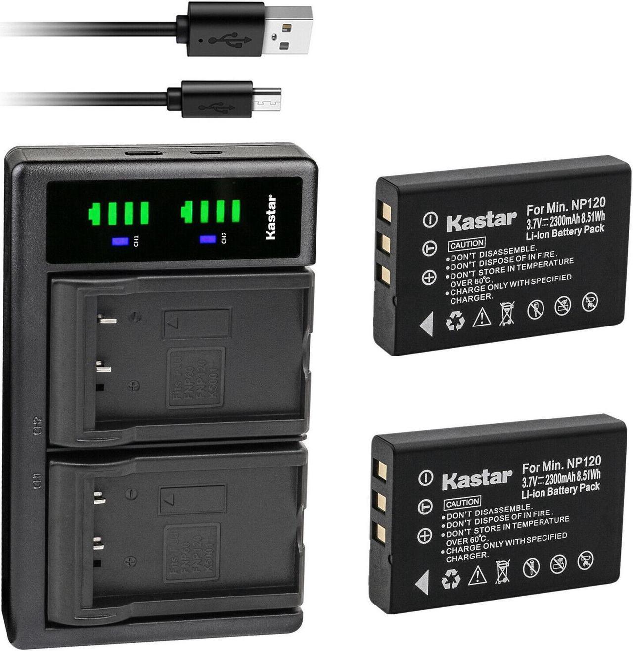 Main image of Kastar 2-Pack Battery and LTD2 USB Charger Replacement for Fujifilm NP-120, NP-120B, FNP120, TOSHIBA NP-120, PX1657, PENTAX D-LI7, RICOH DB-43, CONTAX BP-1500S, KYOCER BP-1500S Battery