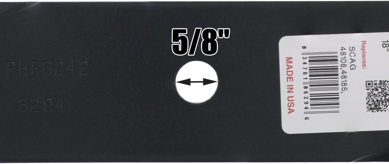 Alt view image 6 of 7 - 6 Rotary® 6294 Mower Blades for Ariens® 00273100 Exmark® 103-2508 633485 Scag® 48108 481707 Snapper® 101485 1-7037 Length 18 Width 2-1/2 Thickness .204 Center Hole 5/8 Fits 36" 50" 52" 54" Deck