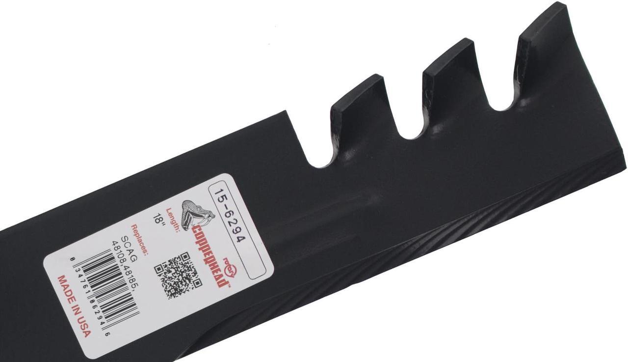 Alt view image 7 of 7 - 6 Rotary® 6294 Mower Blades for Ariens® 00273100 Exmark® 103-2508 633485 Scag® 48108 481707 Snapper® 101485 1-7037 Length 18 Width 2-1/2 Thickness .204 Center Hole 5/8 Fits 36" 50" 52" 54" Deck