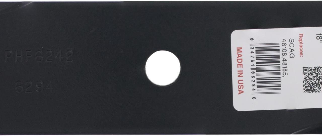 Alt view image 5 of 7 - 6 Rotary® 6294 Mower Blades for Ariens® 00273100 Exmark® 103-2508 633485 Scag® 48108 481707 Snapper® 101485 1-7037 Length 18 Width 2-1/2 Thickness .204 Center Hole 5/8 Fits 36" 50" 52" 54" Deck