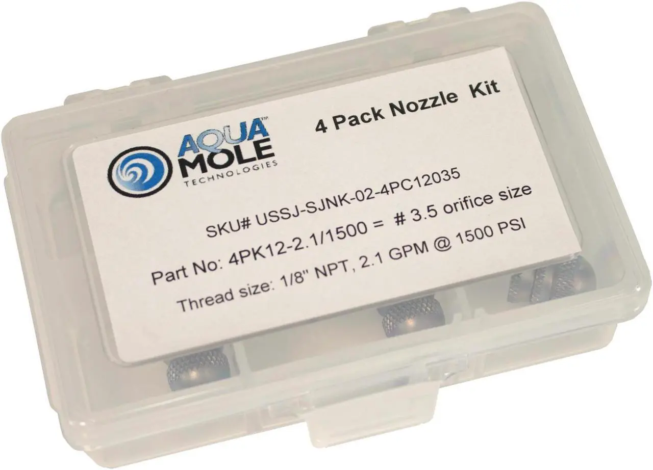 Alt view image 2 of 6 - Aqua Mole Four Pack 1/8in. NPT Button Nose Sewer Jetter Nozzle 4 Piece Set 1500 PSI 3.5 Orifice