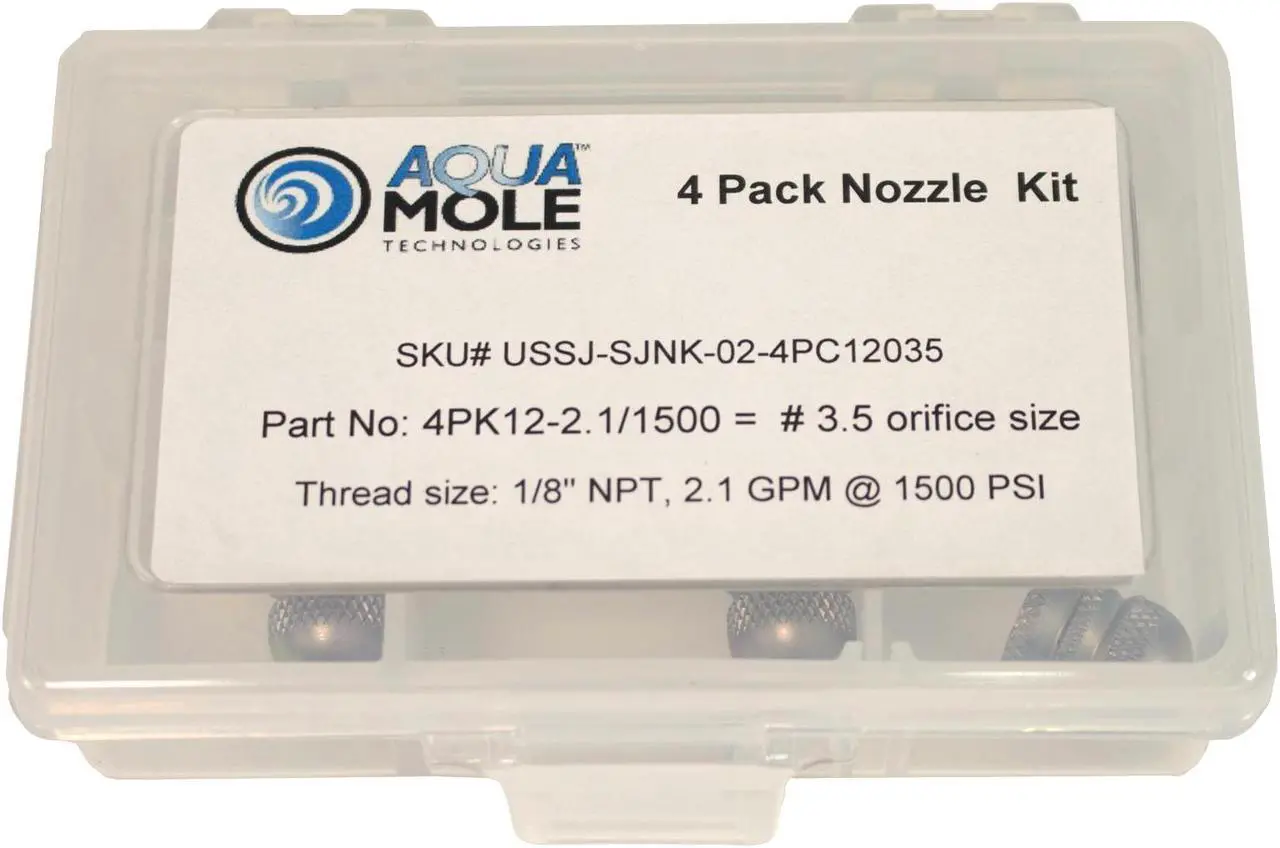 Main image of Aqua Mole Four Pack 1/8in. NPT Button Nose Sewer Jetter Nozzle 4 Piece Set 1500 PSI 3.5 Orifice