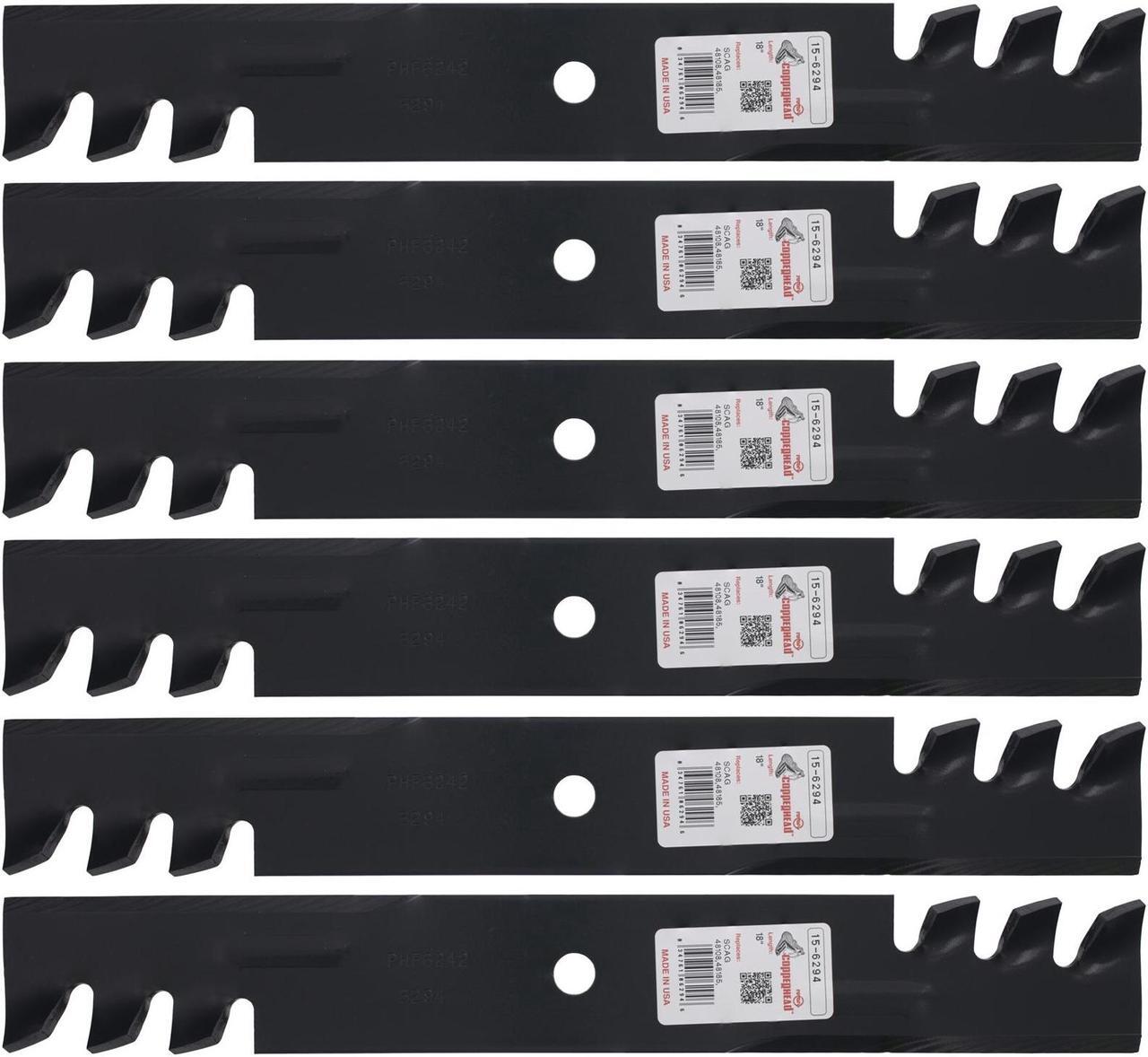Main image of 6 Rotary® 6294 Mower Blades for Ariens® 00273100 Exmark® 103-2508 633485 Scag® 48108 481707 Snapper® 101485 1-7037 Length 18 Width 2-1/2 Thickness .204 Center Hole 5/8 Fits 36" 50" 52" 54" Deck