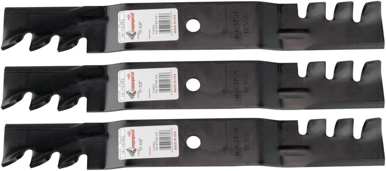 Main image of 3 Rotary® 12362 Mower Blades for Toro® 110-6837-03, 112-9759-03, 112-9759 Length 17-1/2 Width 2-1/4 Thickness .187" Center Hole 5/8 Fits 50in. Deck