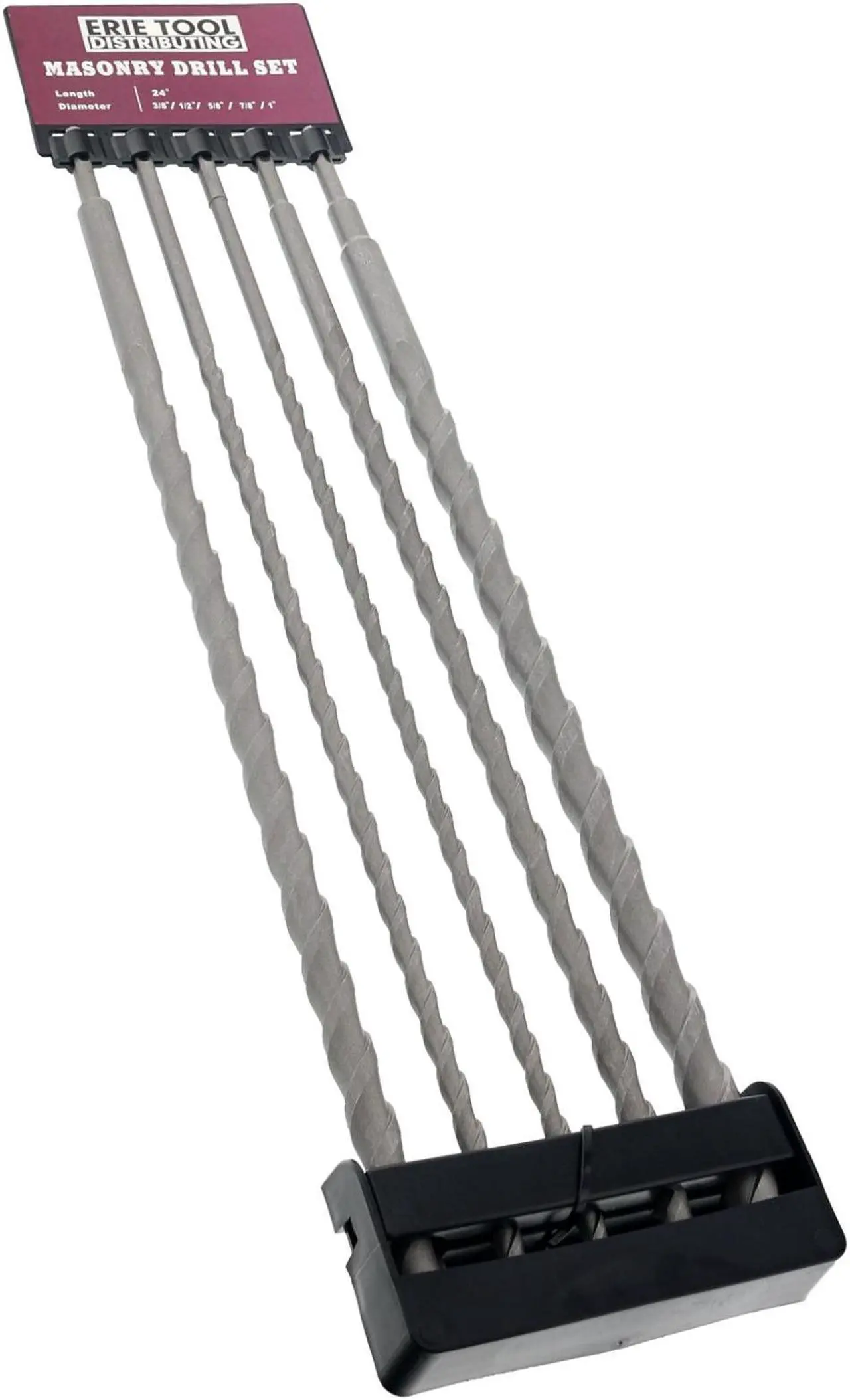 Main image of Erie Tools 5 Piece 24" SDS Masonry Drill Bit Set fits Milwaukee® Hilti® Bosch® Tungsten Carbide Tip 3/8", 1/2", 5/8", 7/8" & 1"