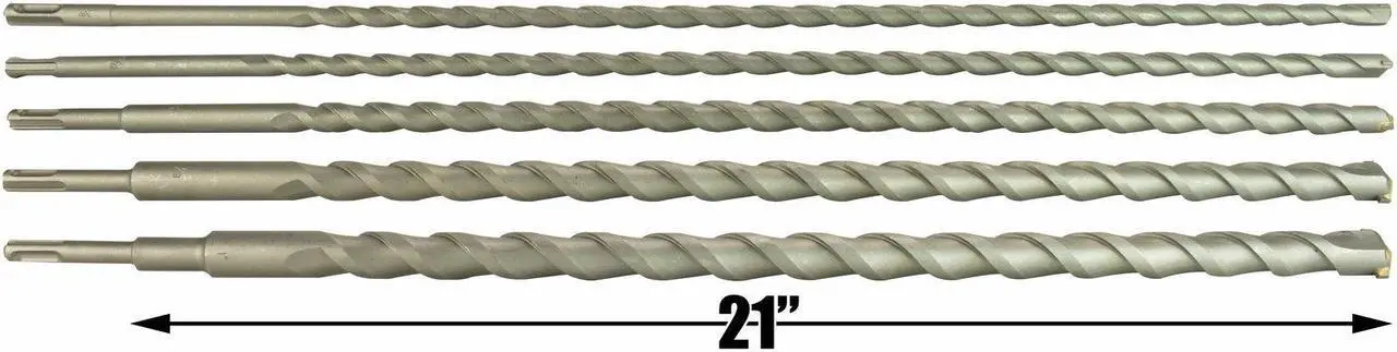 Alt view image 3 of 5 - Erie Tools 5 Piece 24" SDS Masonry Drill Bit Set fits Milwaukee® Hilti® Bosch® Tungsten Carbide Tip 3/8", 1/2", 5/8", 7/8" & 1"