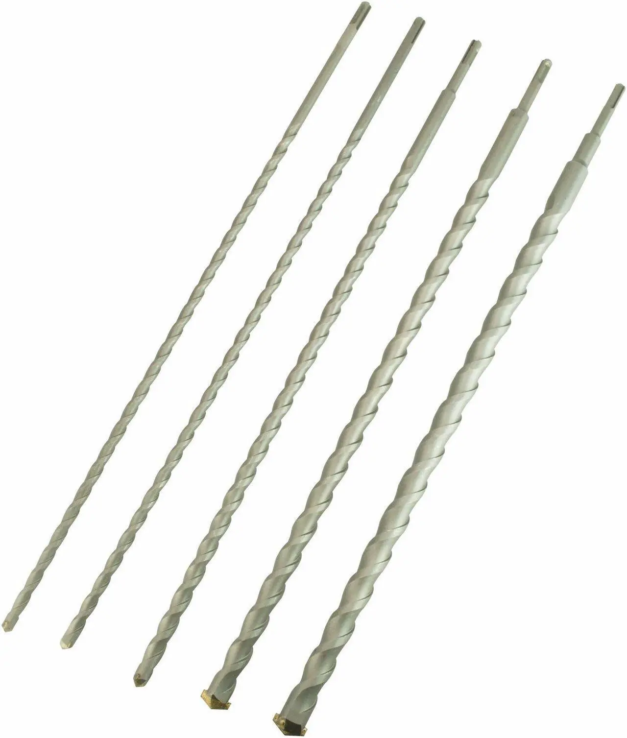 Alt view image 4 of 5 - Erie Tools 5 Piece 24" SDS Masonry Drill Bit Set fits Milwaukee® Hilti® Bosch® Tungsten Carbide Tip 3/8", 1/2", 5/8", 7/8" & 1"