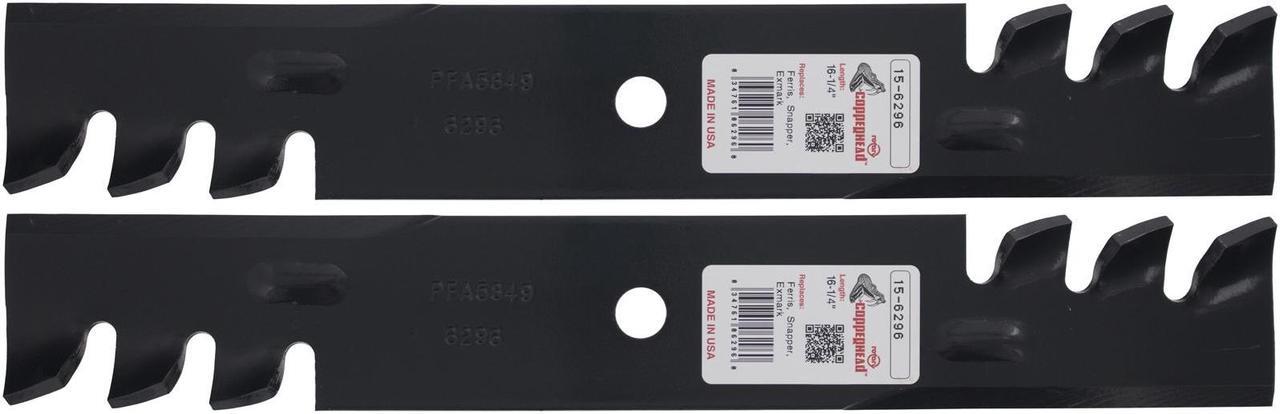 Main image of 2 Rotary® 6296 Mower Blades for Ariens® 00273000 Bobcat® 32061 3239 Exmark® 103-1577 323515 Snapper® 03239 100340 Length 16-1/4 Width 2-1/2 Thickness .204 Center Hole 5/8 Fits 32in. 48in. Deck