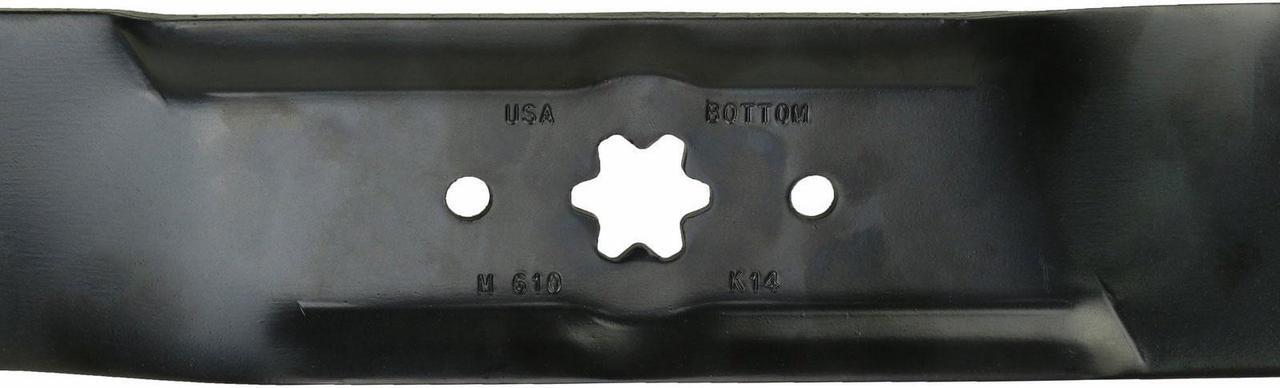 Alt view image 5 of 7 - 6 USA Mower Blades MTD610MBP Extra High-Lift Mulching Blade for MTD 4720610 490-110-M114 7420610 742-0610A Length 19-5/16 in. Width 2-3/4 in. Thickness .150 in. Center Hole 6 Point Star 38 in. Deck