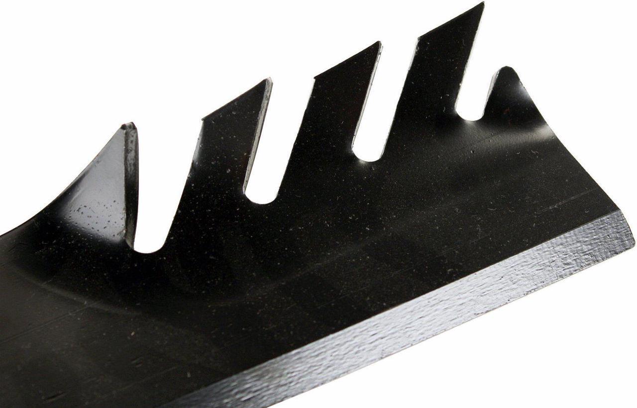 Alt view image 5 of 7 - USA Mower Blades (3) CMB185BP Toothed Extra High Lift Blade Fits Bobcat® 11211102 272254302 32022A WM132022 Length 18 in. Width 3 in. Thickness .250 in. Center Hole 5/8 in. 36 in. and 52 in. Deck