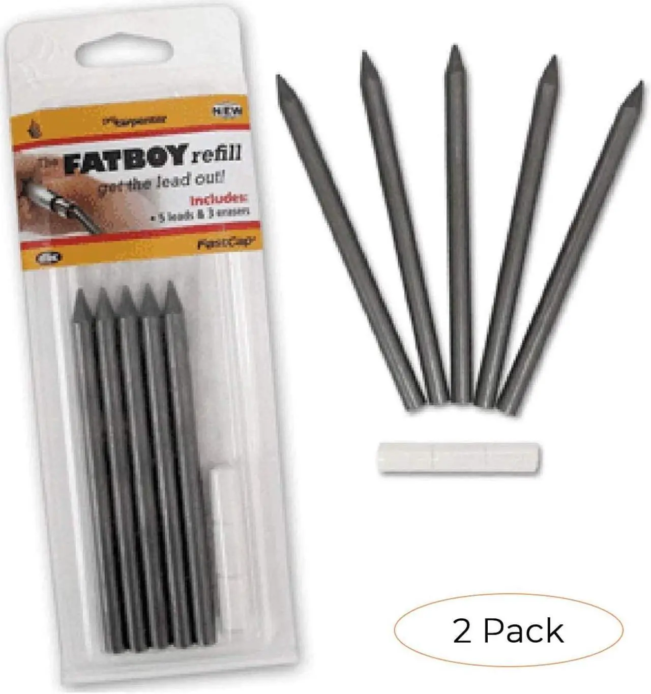 Alt view image 2 of 2 - Fastcap Fatboy Pencil Refill Icludes Refill Only 5 Black Lds, 3 Erasers (Pack 2)