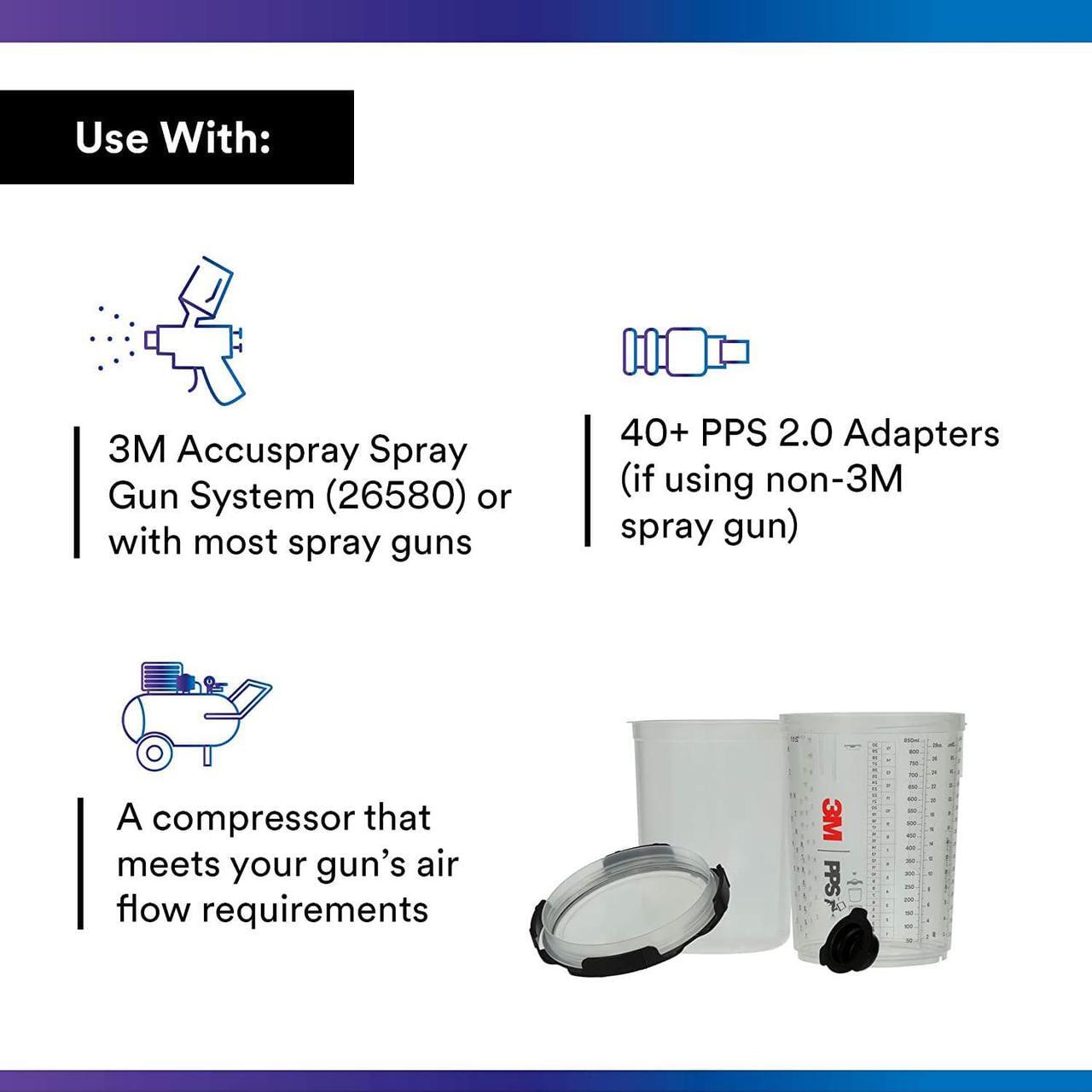 Alt view image 3 of 11 - 3M Spray Gun Cup, Lids/Liners, 1 Paint Cup, 50 Lids and Liners, 32 Sealing Plugs