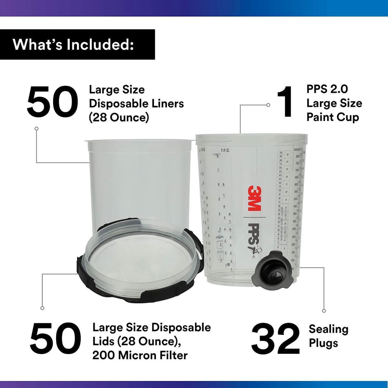 Alt view image 2 of 11 - 3M Spray Gun Cup, Lids/Liners, 1 Paint Cup, 50 Lids and Liners, 32 Sealing Plugs