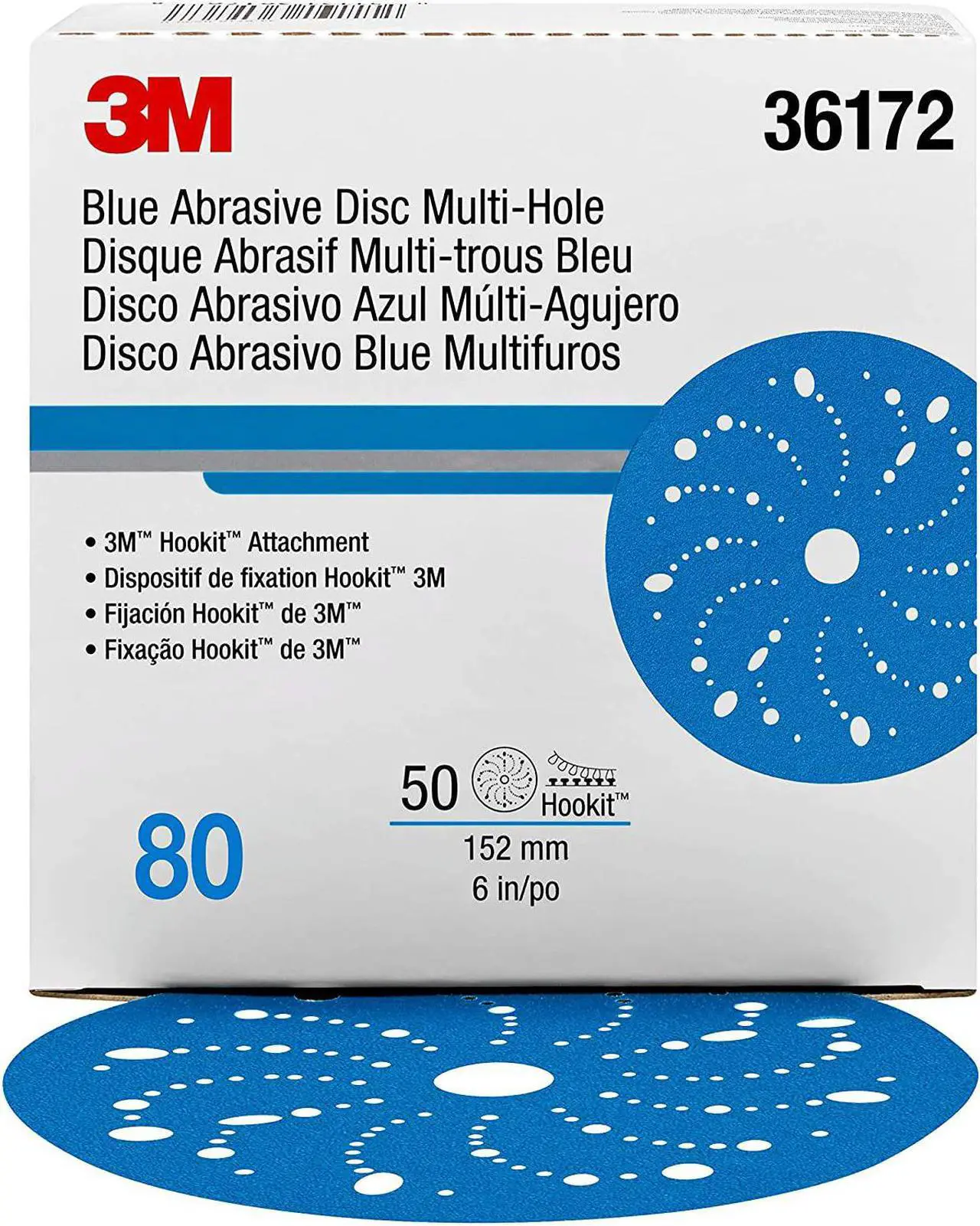 Main image of 3M Hookit Blue Abrasive Disc Multi-hole, 36172, 6 in, 80 grade, 50 discs