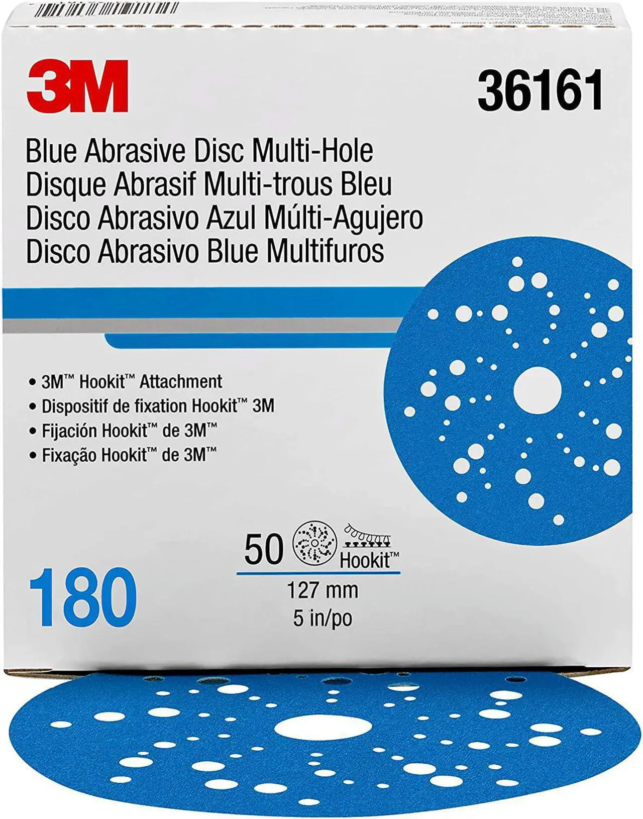 Main image of 3M Hookit Blue Abrasive Disc 321U Multi-hole, 36161 5 in 180 50 discs per carton