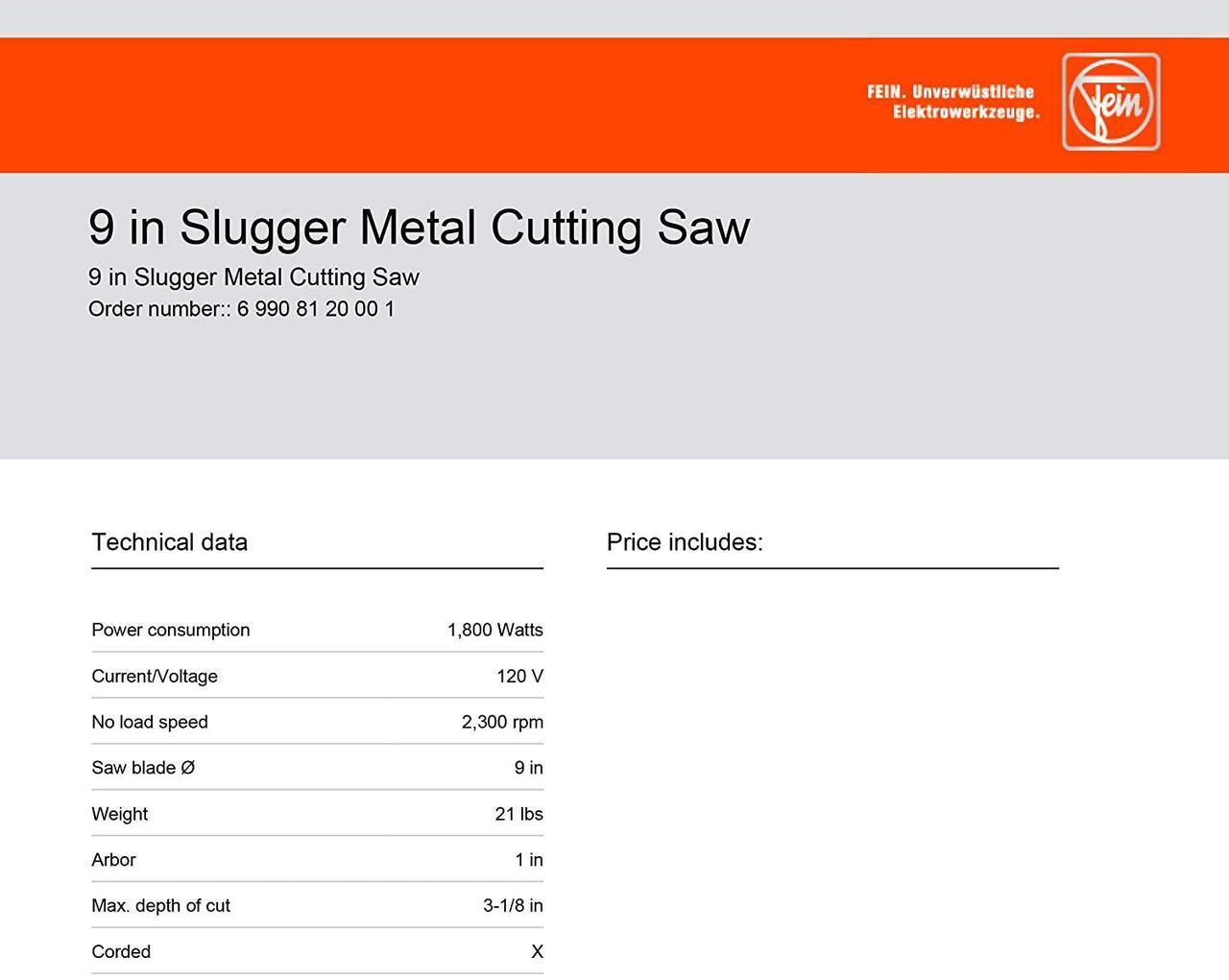 Alt view image 5 of 5 - Slugger by FEIN Metal Saw 9in 1800W