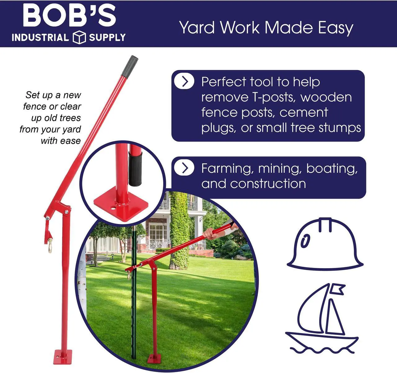 Alt view image 3 of 7 - BISupply T Post Puller Fence Post Puller - Fence Post Puller 36in T Post Remover