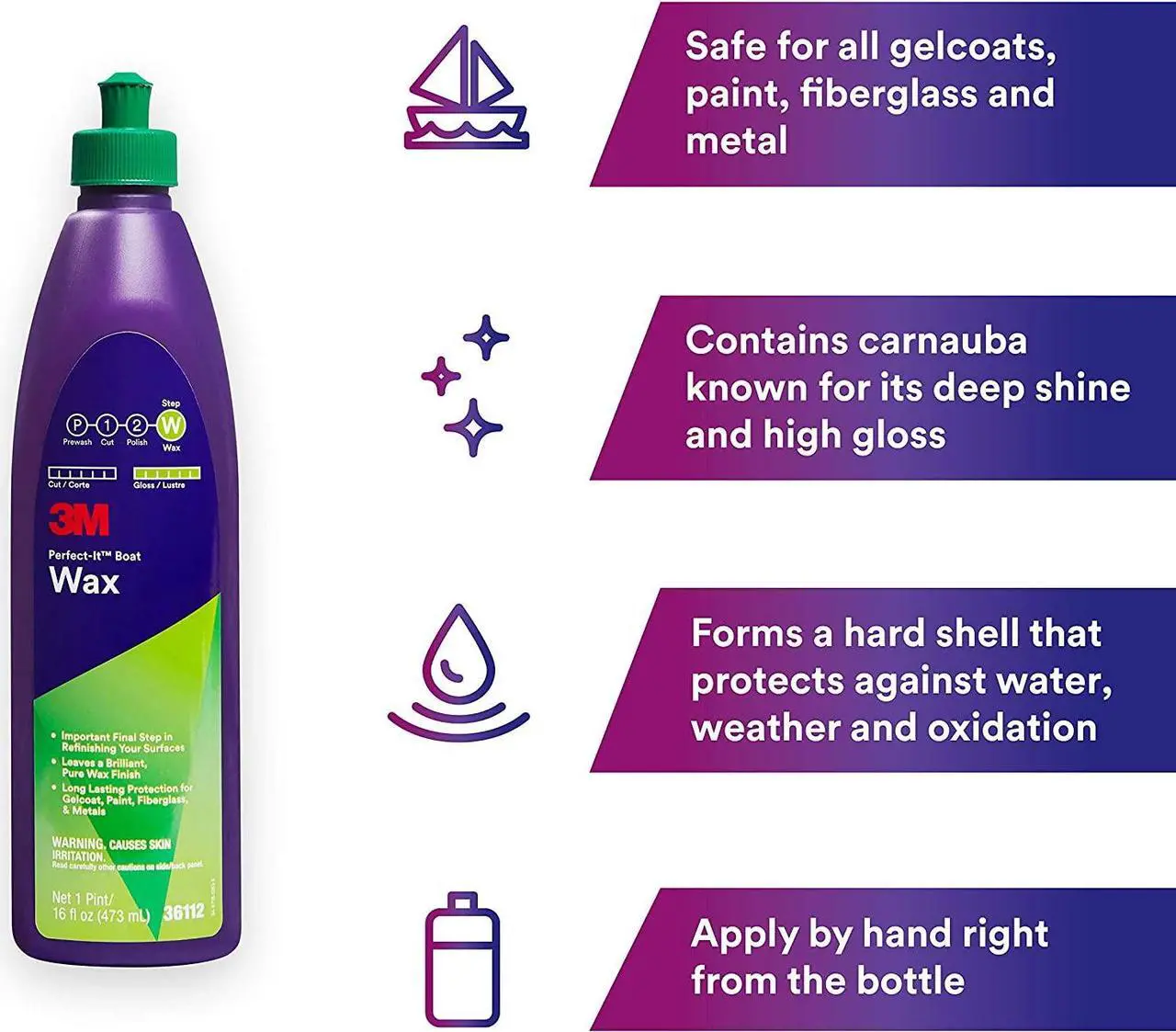 Alt view image 3 of 5 - 3M Perfect-It Boat Wax, 36112 1 Pint Protects against Weather, For Boats and RVs