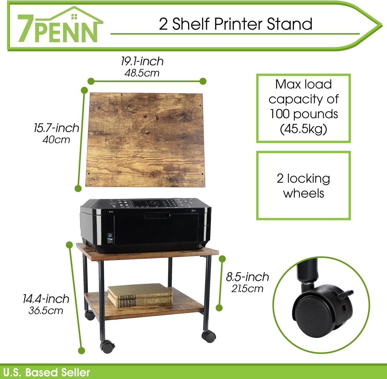 Alt view image 2 of 7 - 7Penn Rolling Cart on Wheels - 2 Shelf Under Table Printer Stand for Desk