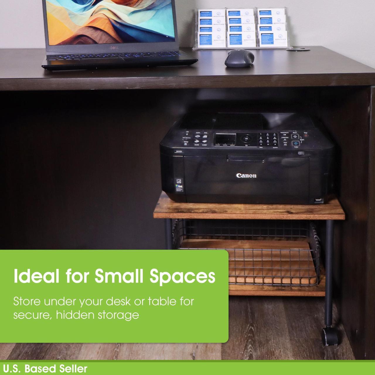 Alt view image 3 of 7 - 7Penn Rolling Cart on Wheels - 2 Shelf Under Table Printer Stand for Desk