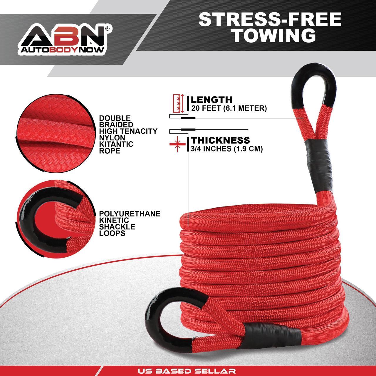 Alt view image 3 of 7 - ABN Kinetic Rope Recovery Kit - 20ft Recovery Tow Rope And 6in Soft Shackles
