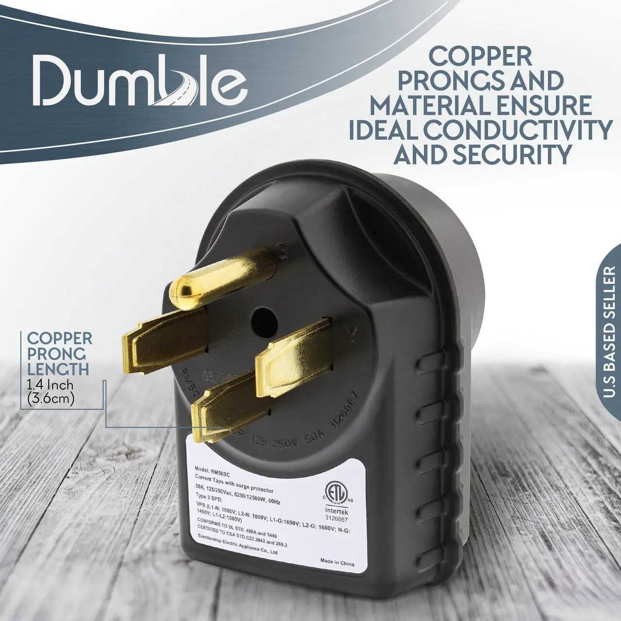 Alt view image 5 of 7 - Dumble 50 AMP RV Surge Protector Plug - 14-50 Power Extension Cord Surge Adapter