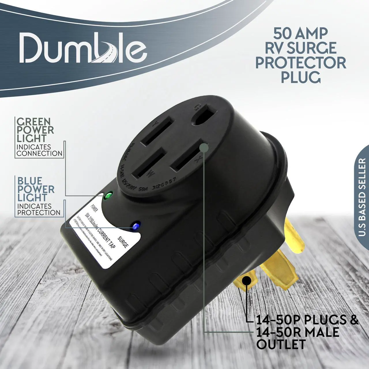 Alt view image 3 of 7 - Dumble 50 AMP RV Surge Protector Plug - 14-50 Power Extension Cord Surge Adapter