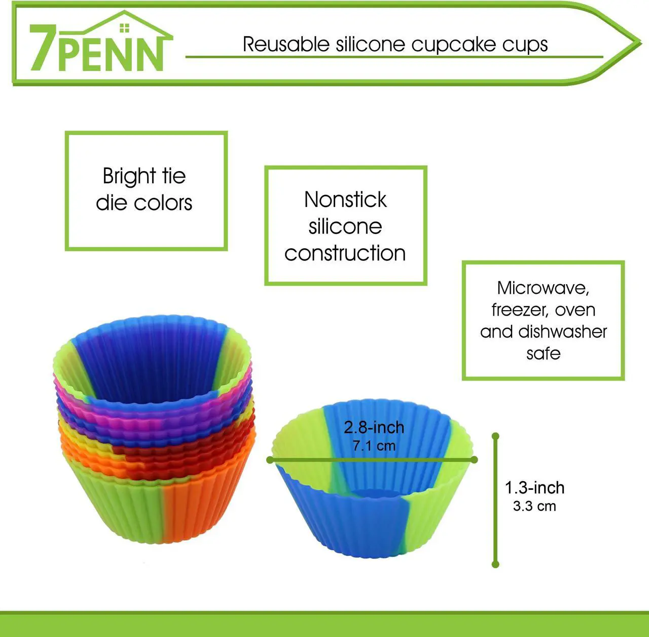 Alt view image 4 of 6 - 7Penn Silicone Cupcake Baking Cups Reusable Muffin Liners Small 12pc Multicolor
