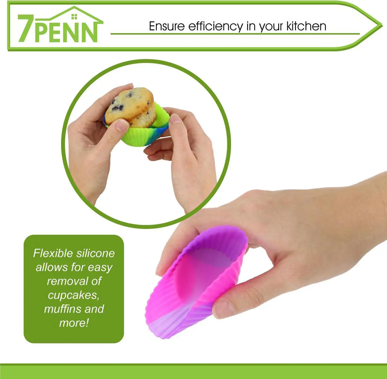 Alt view image 5 of 6 - 7Penn Silicone Cupcake Baking Cups Reusable Muffin Liners Small 12pc Multicolor