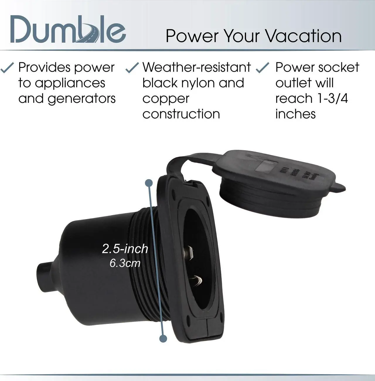 Alt view image 4 of 7 - Dumble Power Inlet Port Plug 125 125v 2-Pole 3-Wire AC Port Plug 15a RV Outlet