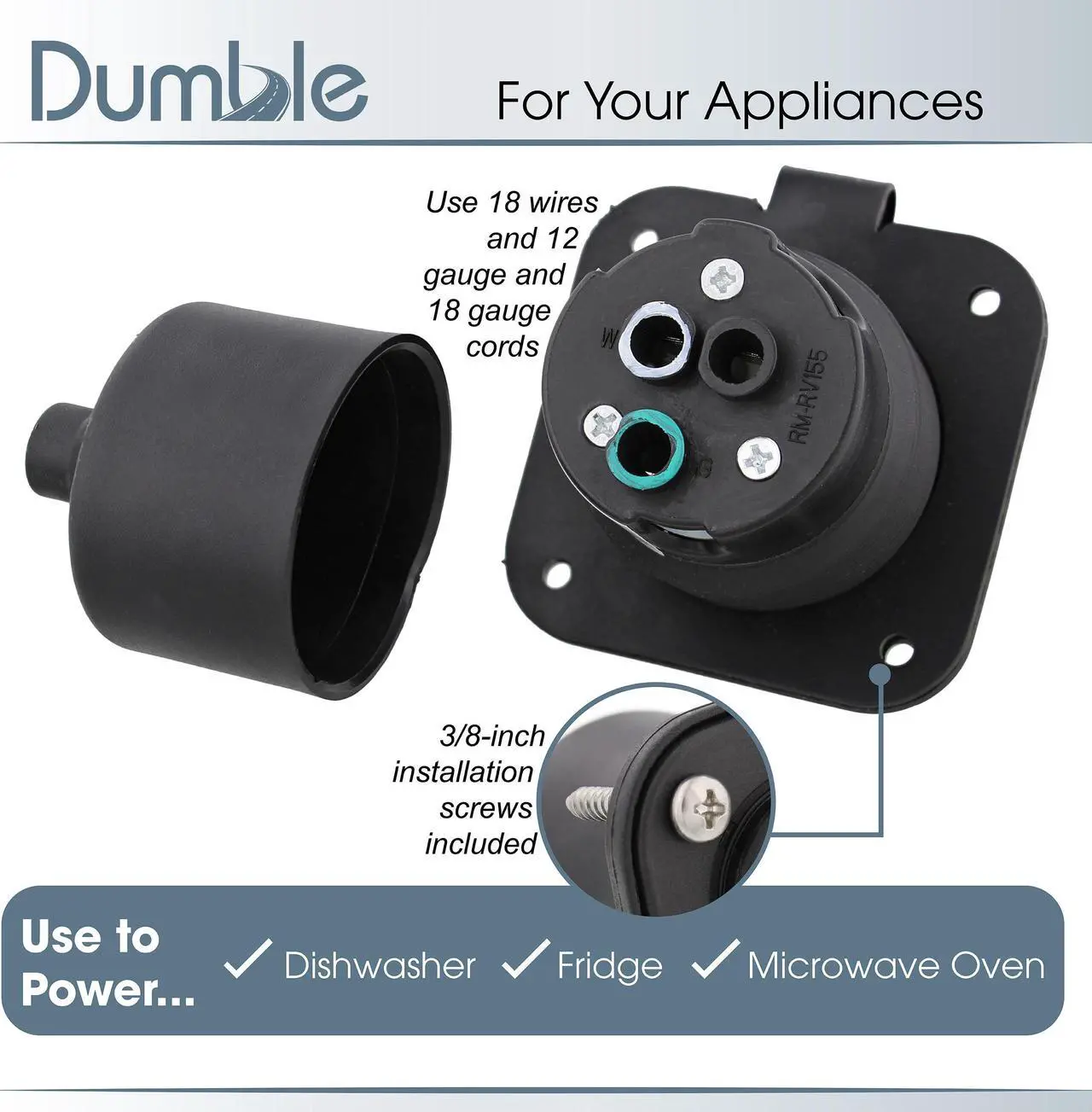 Alt view image 5 of 7 - Dumble Power Inlet Port Plug 125 125v 2-Pole 3-Wire AC Port Plug 15a RV Outlet