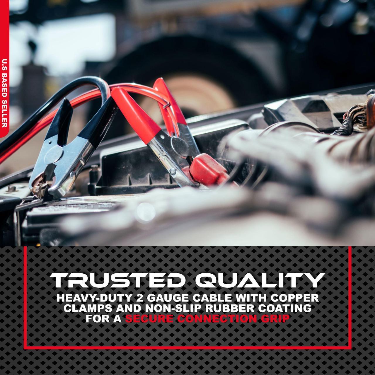 Alt view image 5 of 6 - ABN Jumper Cables 25’ Feet Long 2-Gauge 600 AMP Motorcycle / Car Booster Cables