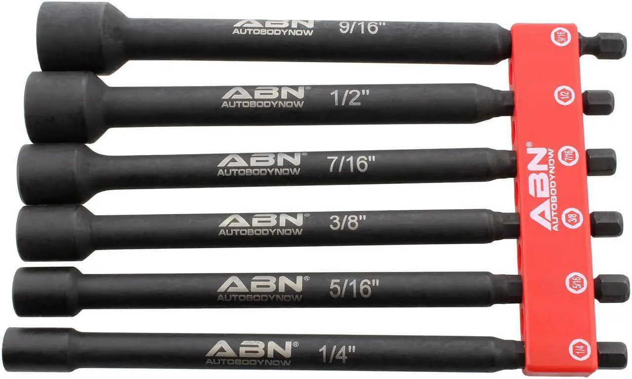 Main image of ABN Impact Nut Driver Set - 6pc SAE Extended Driver Bits Magnetic Tip Sockets