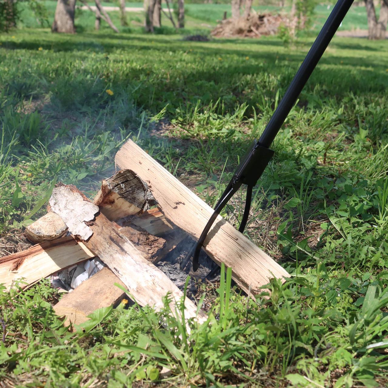 Alt view image 2 of 7 - 36 Inch 3 Prong Spring Handle Campfire Fireplace Wood Log Grabber Fire Tongs