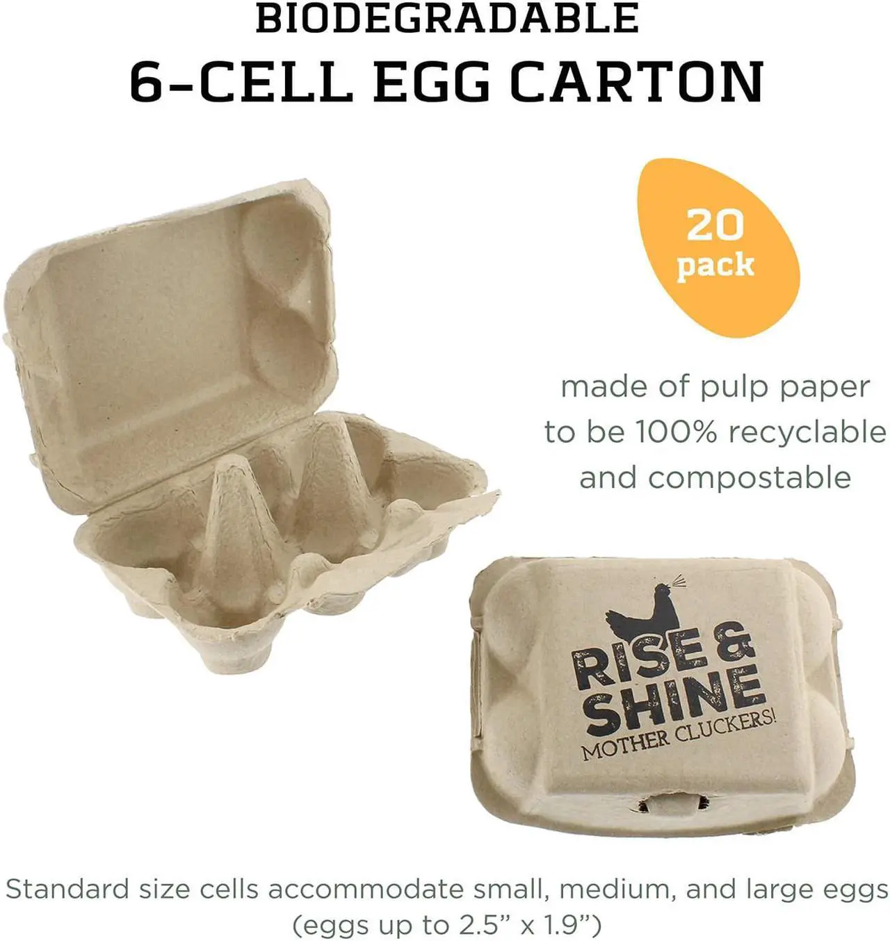 Alt view image 2 of 7 - Rural365 Empty Egg Cartons New Chicken Quail Egg Cartons 6 Rise and Shine - 20pk