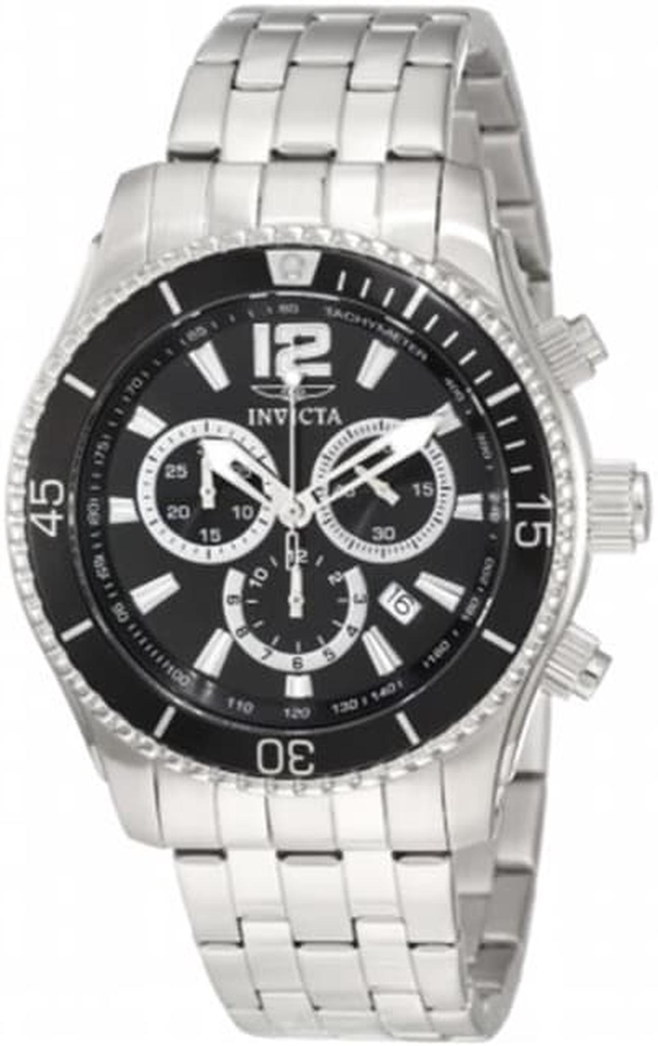 Alt view image 7 of 12 - Invicta 0621 Men's Stainless Steel Black Dial Chronograph